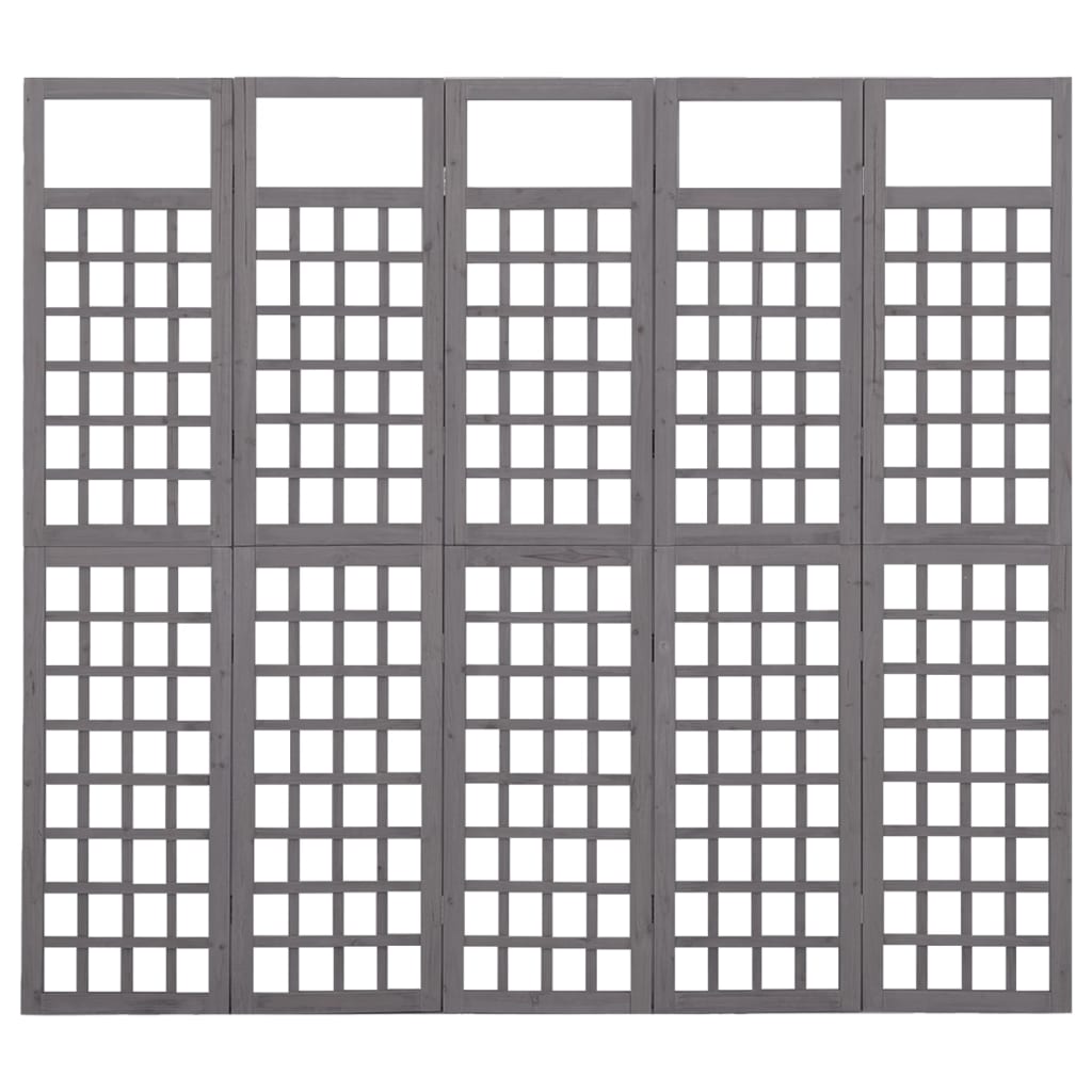 Cloison de séparation à 5 panneaux Bois de pin Gris 201,5x180cm vidaXL - 2