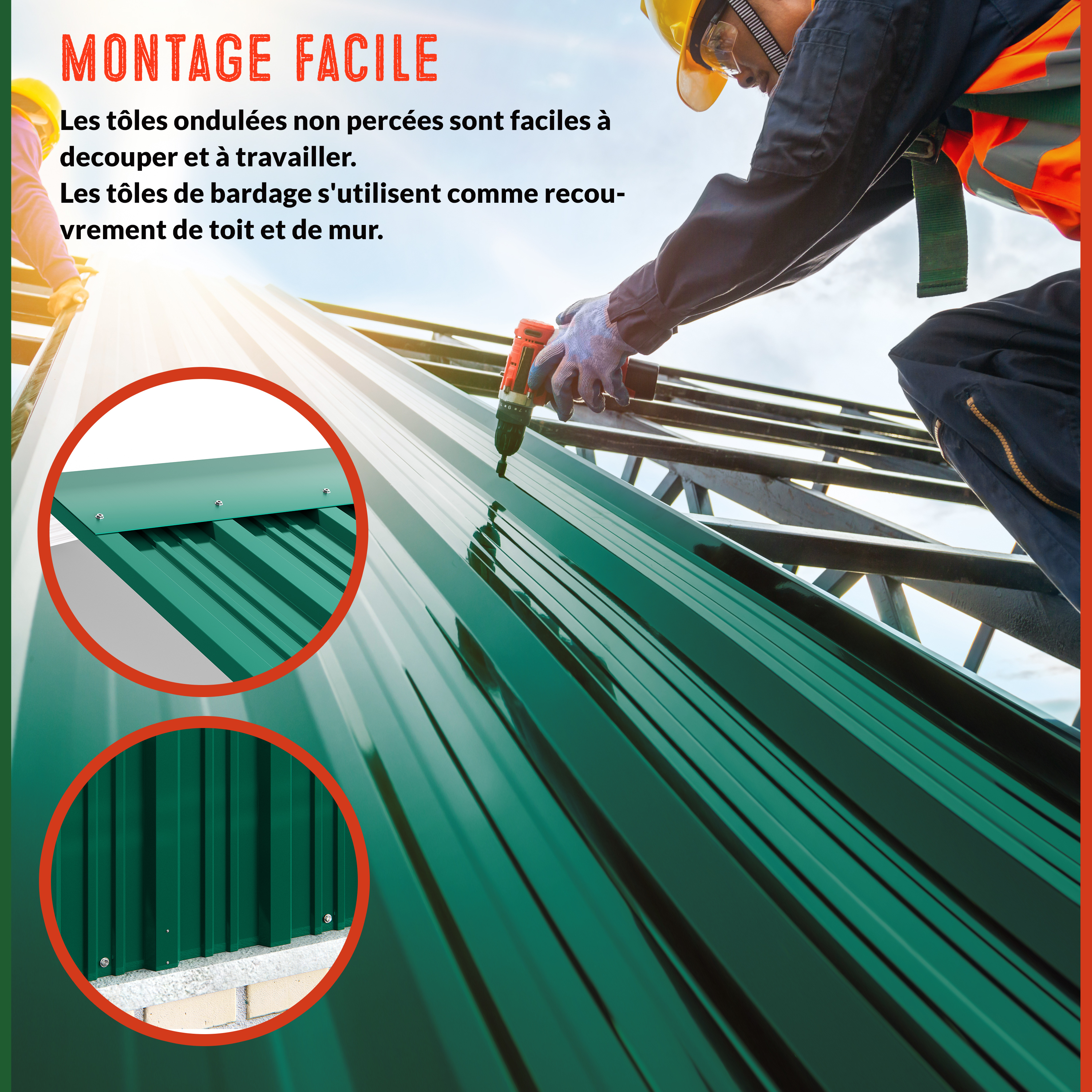 GARDEBRUK® 14x Tôles de bardage 110x46cm = 7m² galvanisé résistant intempéries tôle ondulée trapézoïdale profilée toit mur abri de jardin vert - 5