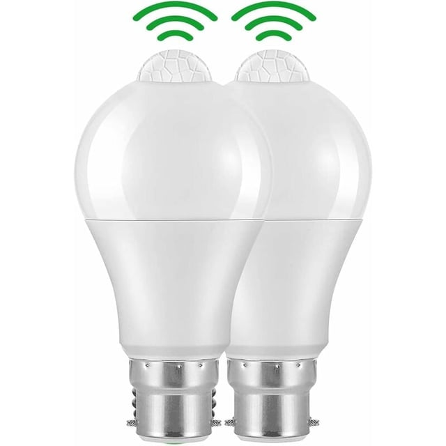 Ampoule Detecteur de Mouvement B22 Baïonnette LED, 12W, 1020lm, Blanc Froid 6000 K, CIR 85, étanches IP42 à économie d'énergie, non dimmable,2 pièces