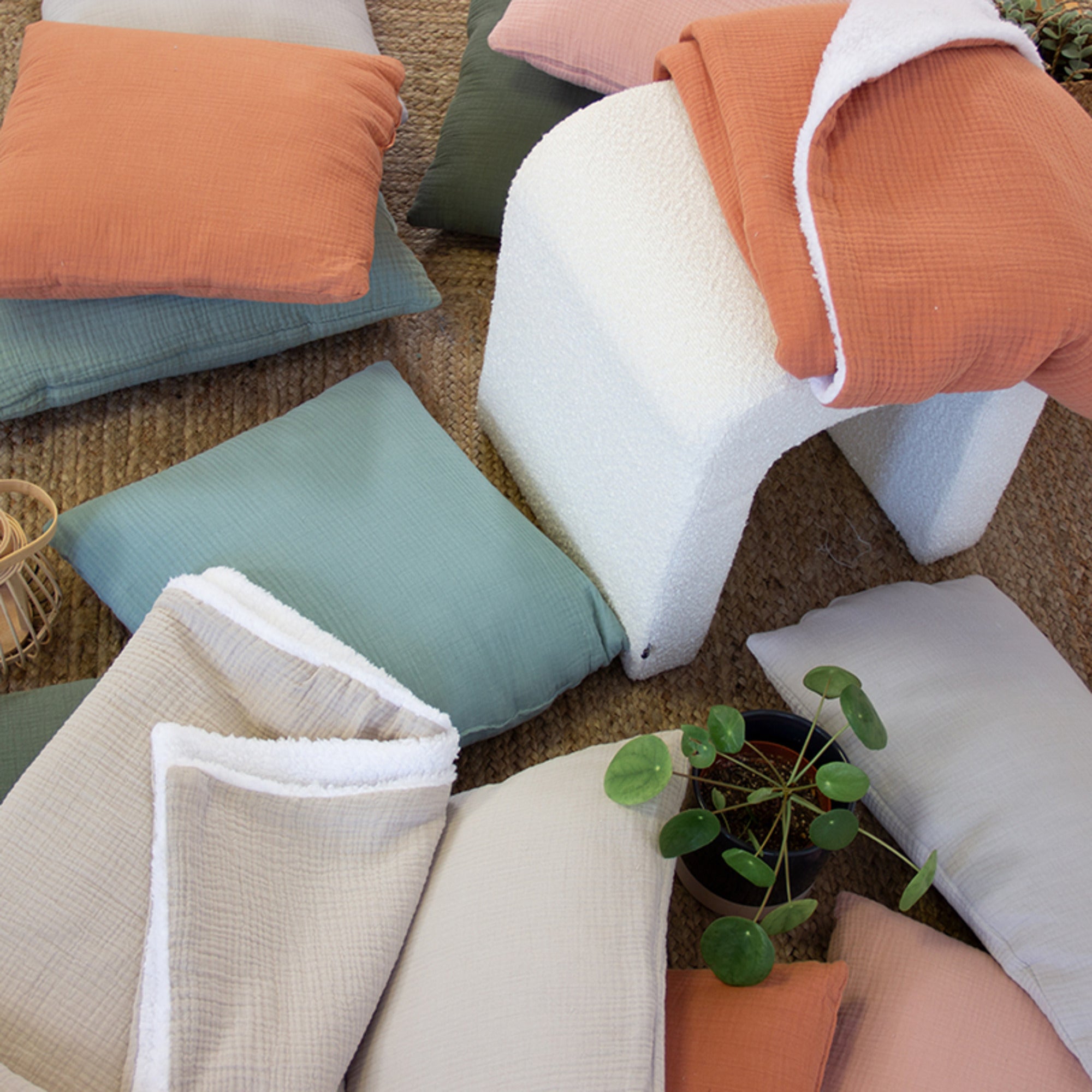 Coussin 30x50 cm double gaze de coton GAZE & SHERPA beige galet - 5