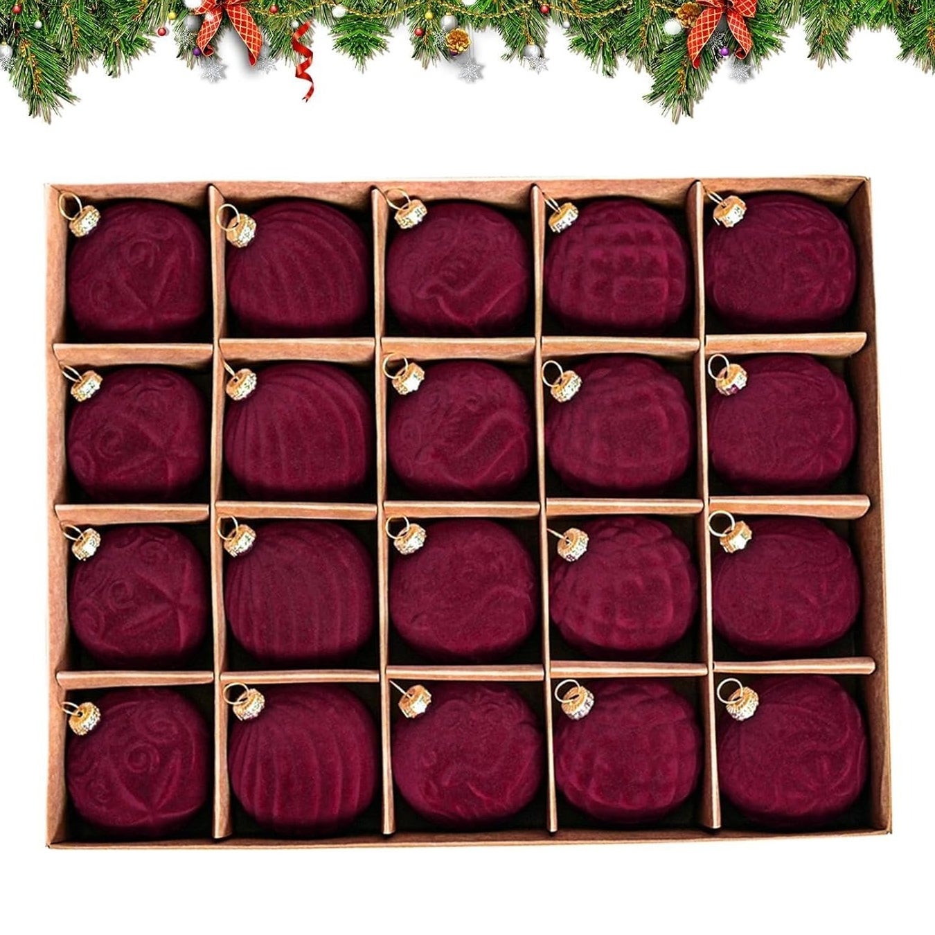 Bolas navideñas de terciopelo rojo, paquete de 20 adornos navideños de terciopelo de 6 cm para el árbol de Navidad decoraciones navideñas adornos para - 8