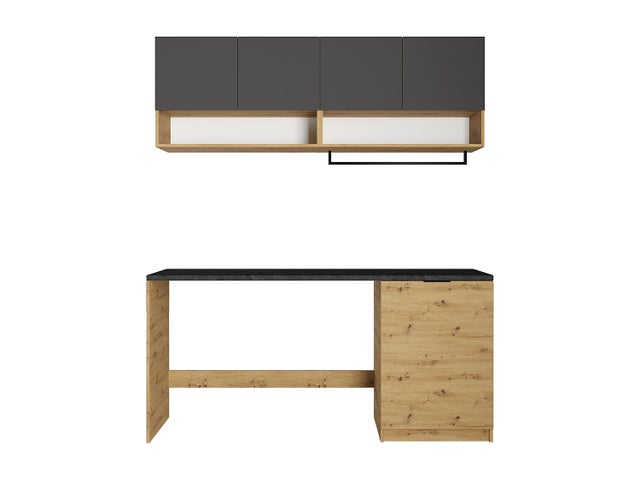 Muebles para el cuarto de la lavadora con encimera - L182 cm - Antracita y natural claro - NATAJI