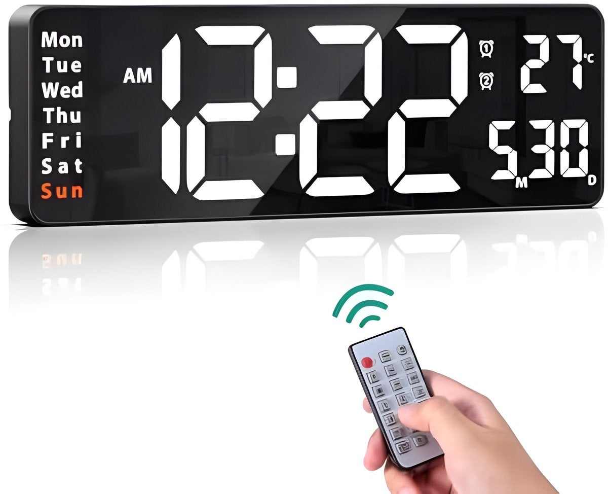 Ceas de perete digital cu telecomandă, ecran Groot de 16