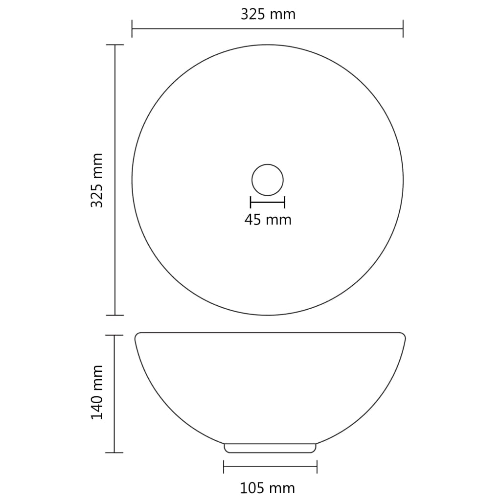 Lavabo rond de salle de bain Noir mat 32,5x14 cm Céramique vidaXL - 6