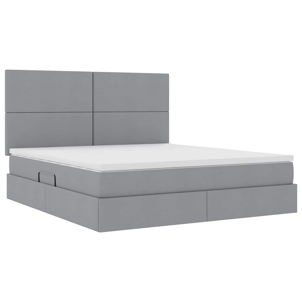 Lit avec rangement et matelas, en tissu gris clair, pour la chambre, 180 × 200 cm - 4