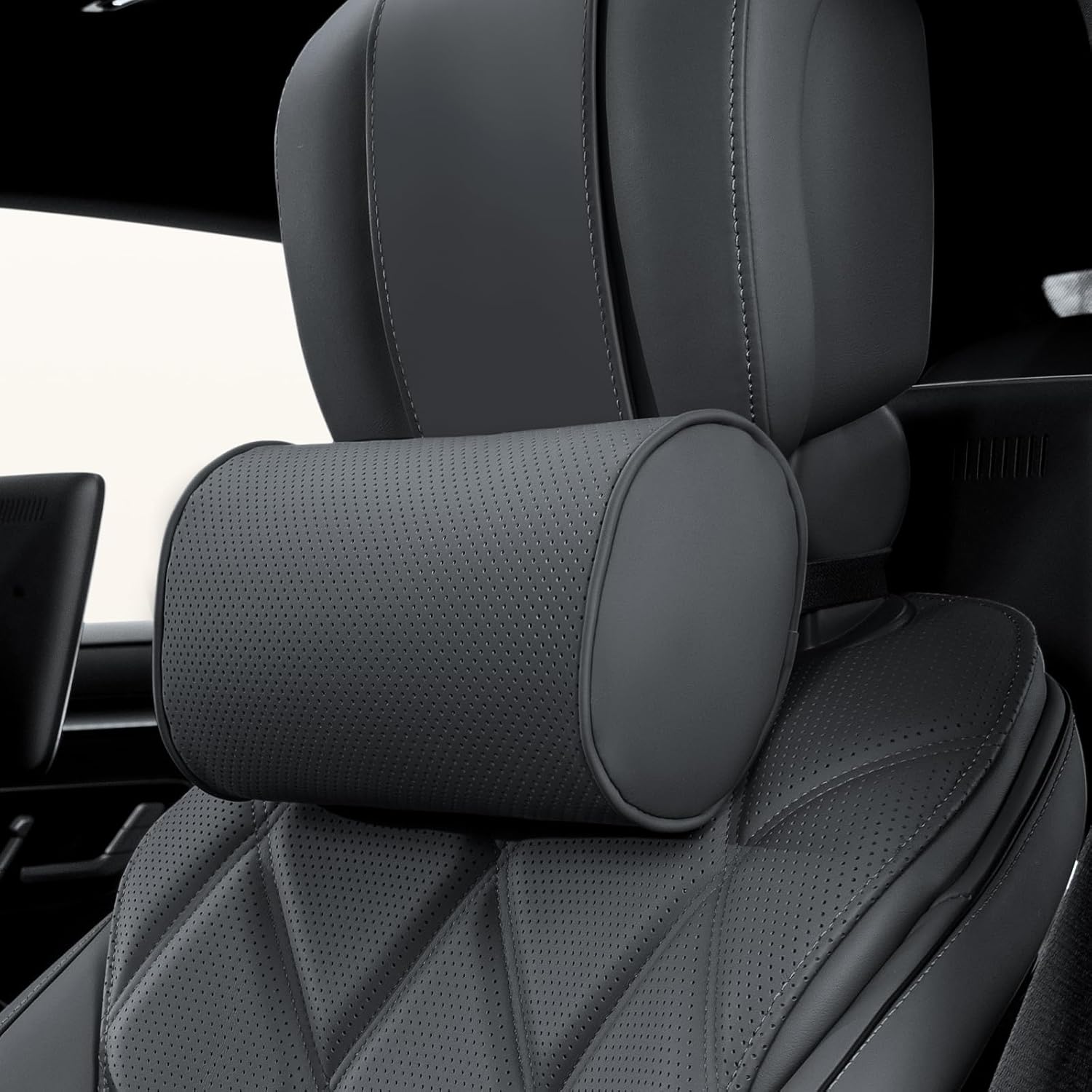 Cuscini poggiatesta auto in pelle Premium - pelle trapuntata - fili blu
