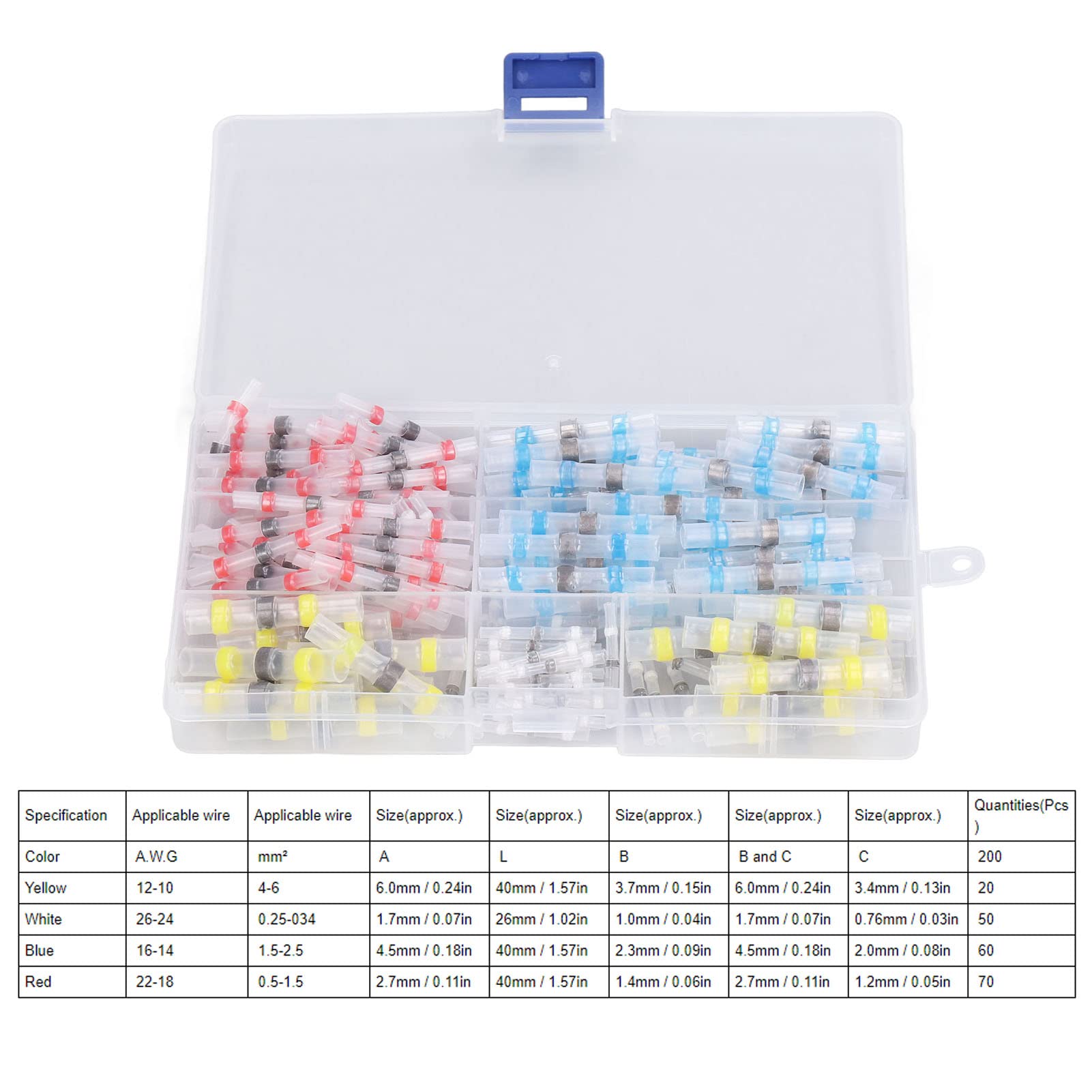200 pezzi connettori per cavi saldati termorestringenti giunto di testa impermeabile isolato rapporto 2:1 - 6