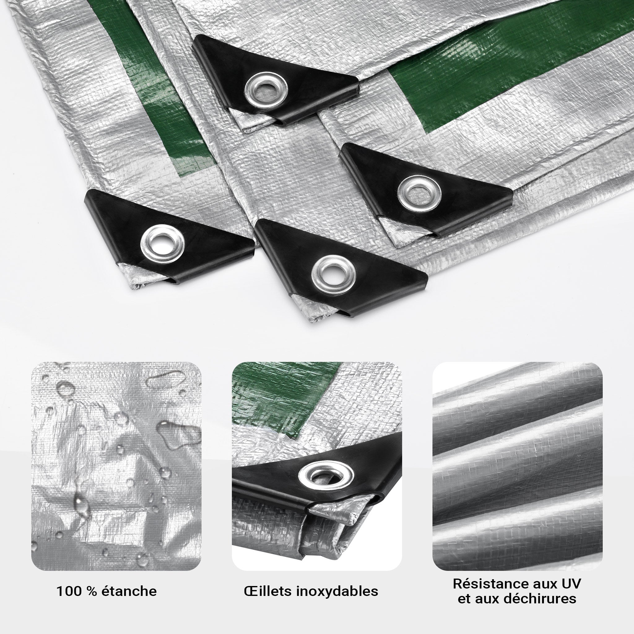 Wiltec Telone occhiellato verde 3 x 4 m resistente alle intemperie e a raggi UV, impermeabile, robusto telo di protezione in polietilene 120 g/m² c - 4