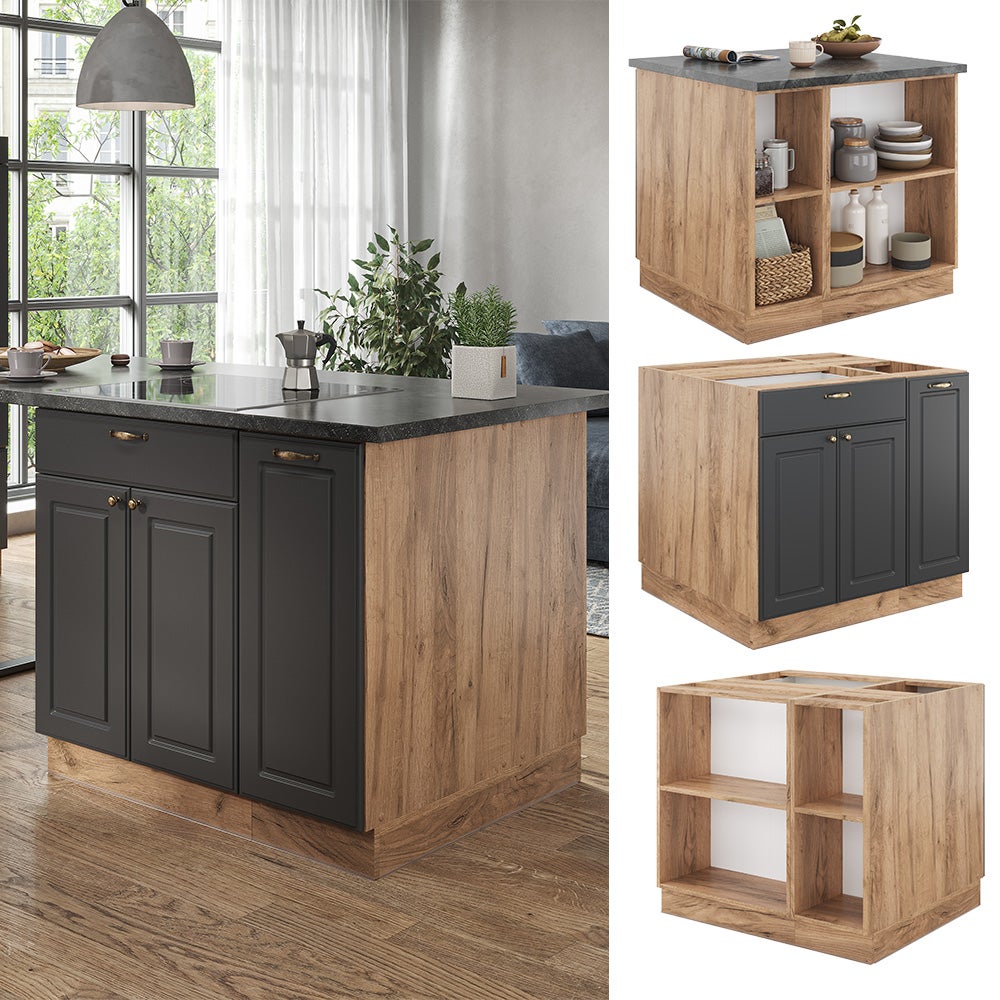 Meuble Cuisine Bas Vicco Fame-Line 40cm - Chêne Force Doré/anthracite | Sans Plan De Travail, Charnières Soft-closing