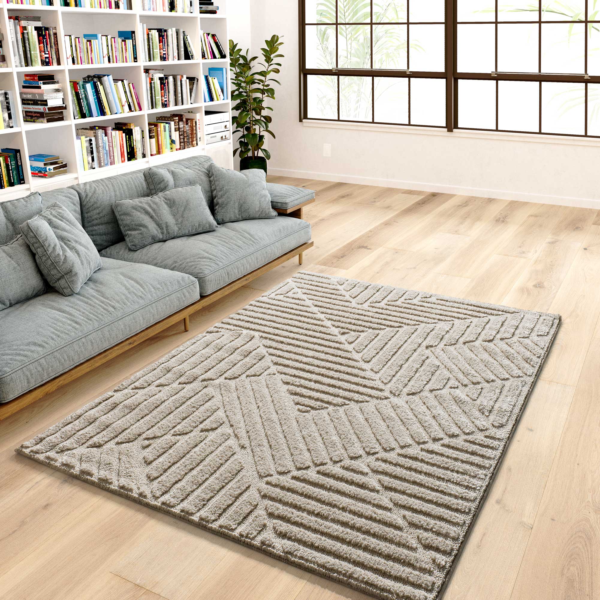 Prostokątny beżowy dywan wewnętrzny 80 x 150 cm geometryczny NUMA - ATTICGO