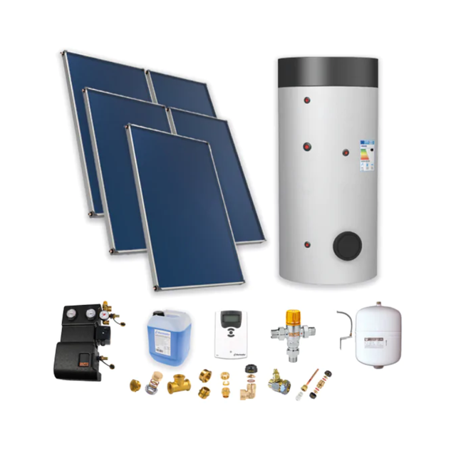 Chauffe-eau solaire toiture inclinée 5 capteurs solaires. ballon 800L prod ECS semi-instantanée - THERMADOR - PSOLCHECSP58