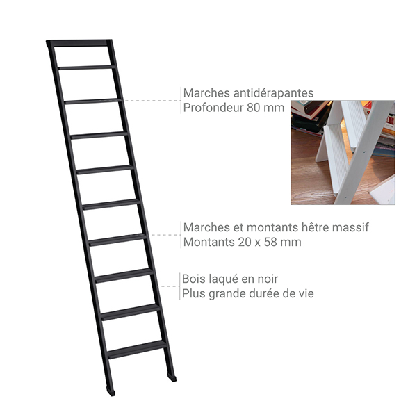 Echelle de meunier bois 10 marches - Largeur 44cm - Hauteur à atteindre 2.35m - UP-250-N - 4
