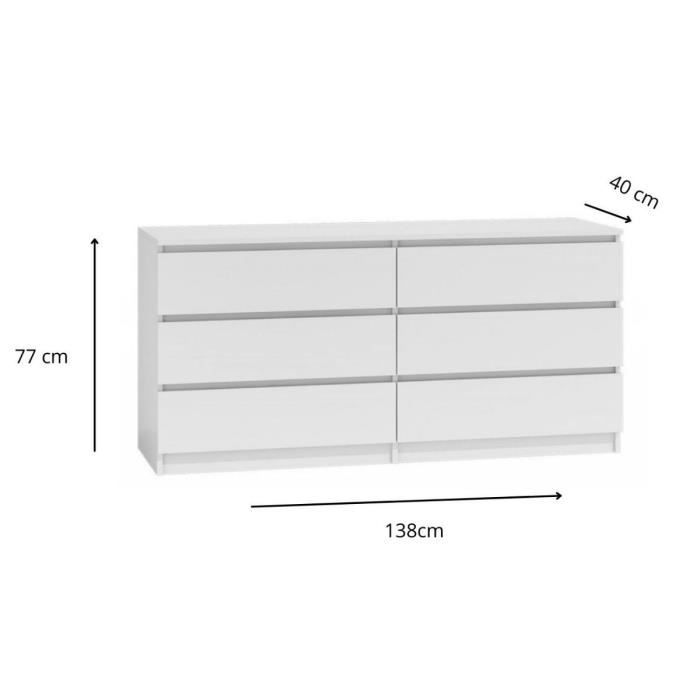 ASTER - Cassettiera grande per camera da letto soggiorno ufficio - 6 cassetti - 138x40x75cm - 6 cassetti - Stile scandinavo - 2