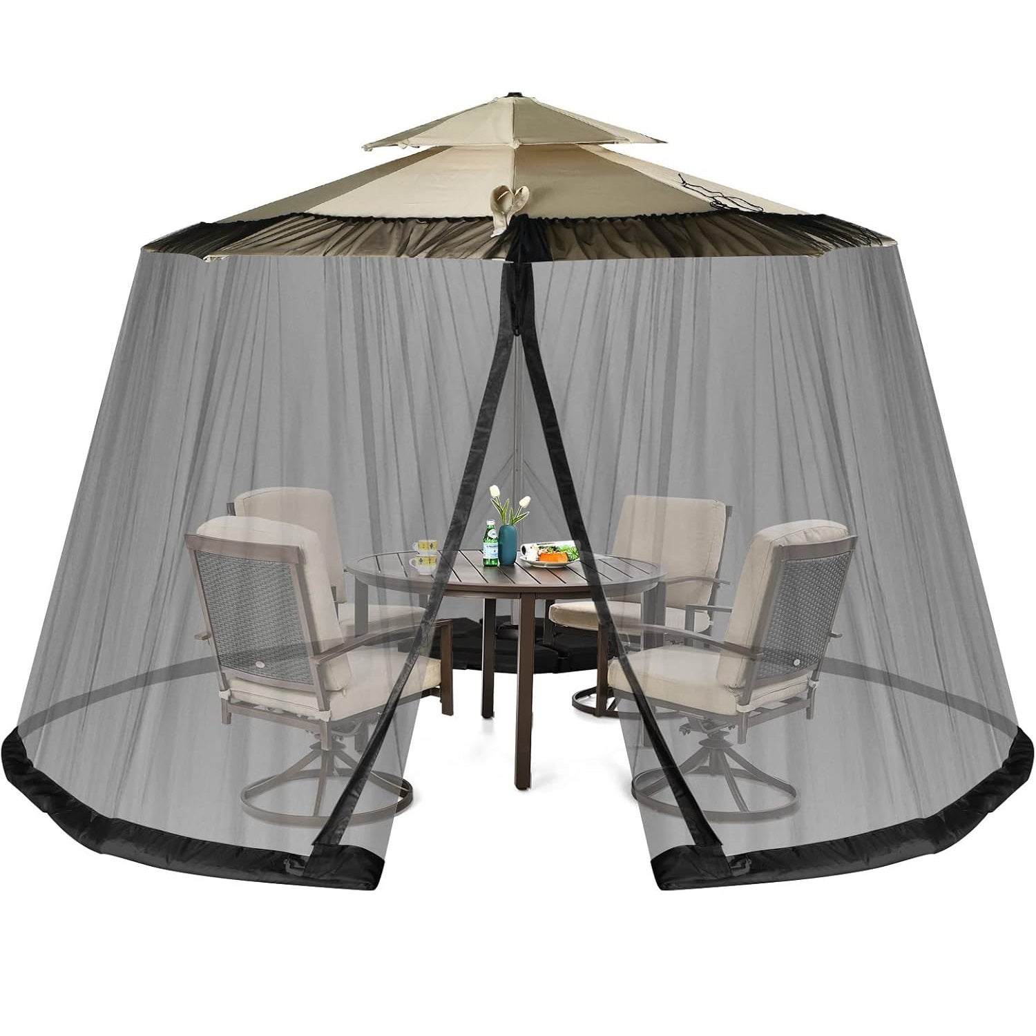 Zanzariera Per Ombrellone 3x3m - Con Porta A Cerniera E Base Antivento - Foto 3