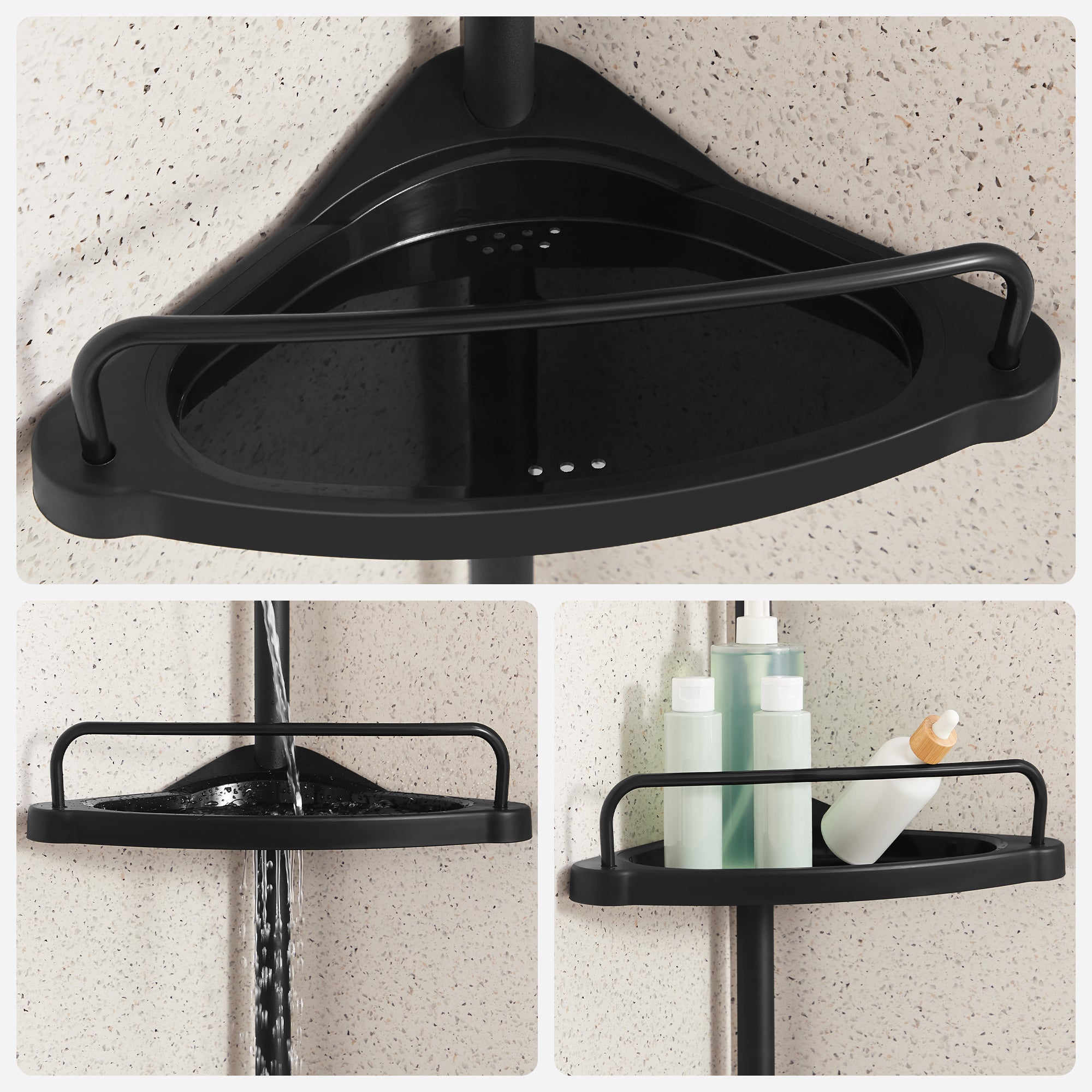 Étagère Douche sans Perçage à 4 Niveaux, 85-305 cm, Rangement Salle de Bain Télescopique, Étagère Angle, Noir - 5