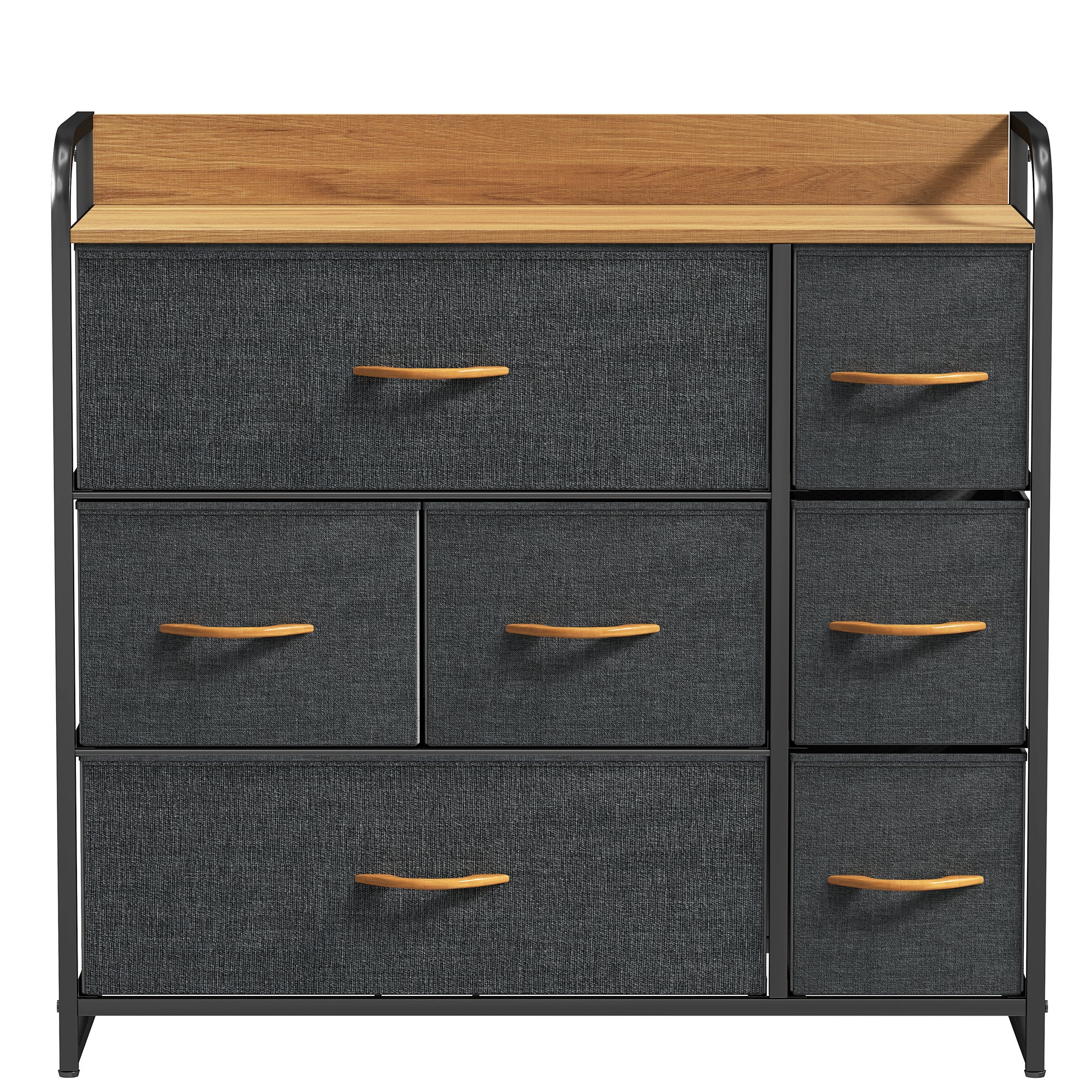 Commode 7 Tiroirs YITAHOME - Dimensions 100x29,8x76,9 Cm, Tissu Et Cadre Métal, Rangement Chambre/salon, Couleur Noir/gris