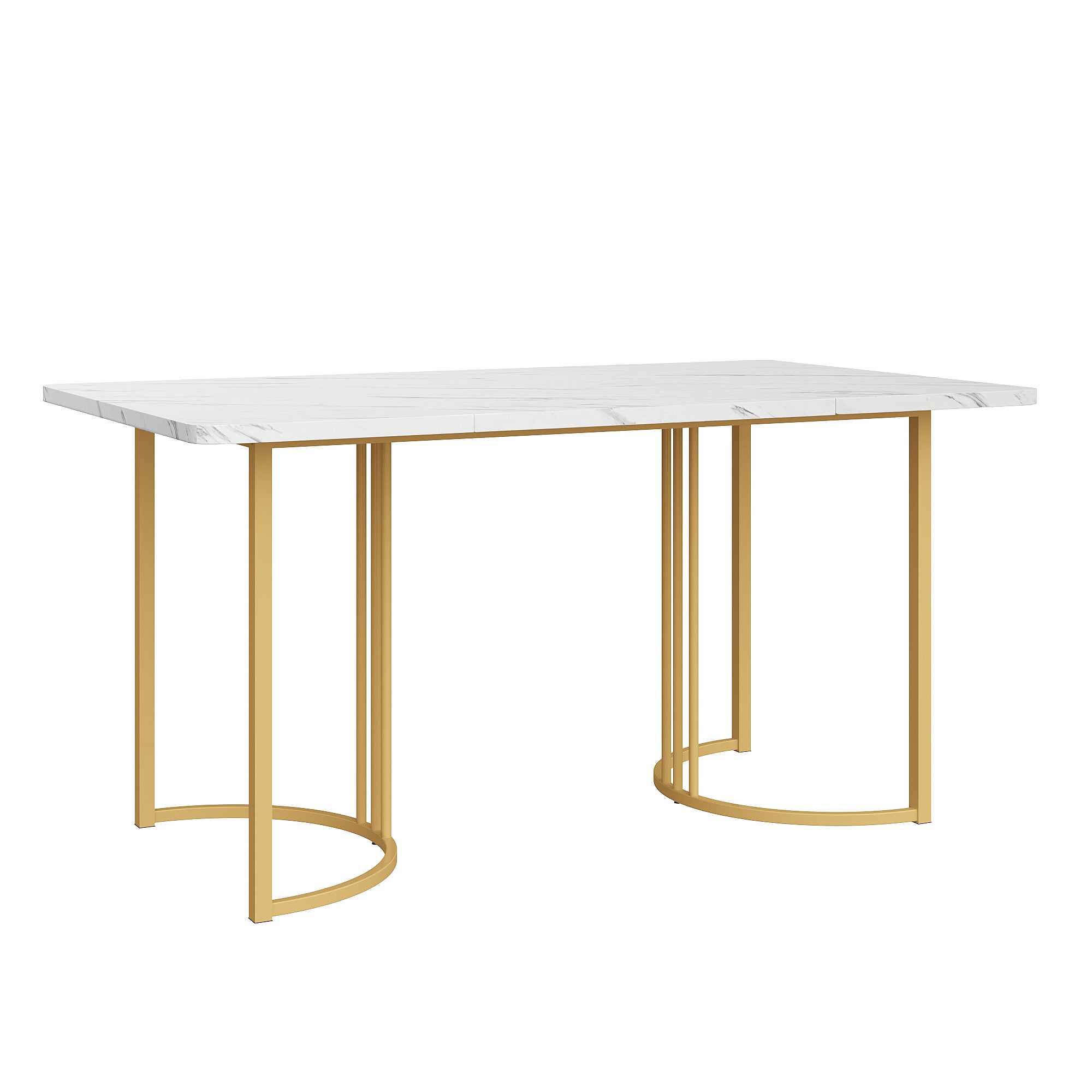 Mesa de comedor 140x80x75 cm, metal, rectangular, mármol moderno, patas ajustables, blanco/dorado - 4