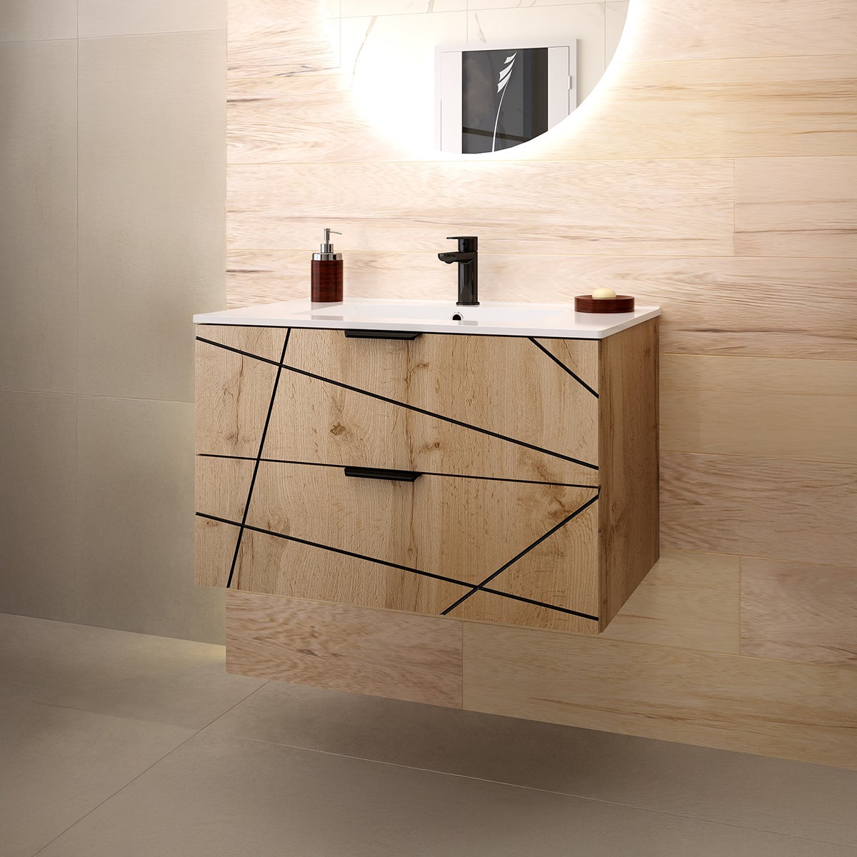Mueble lavabo individual encastrado 80cm teren madera