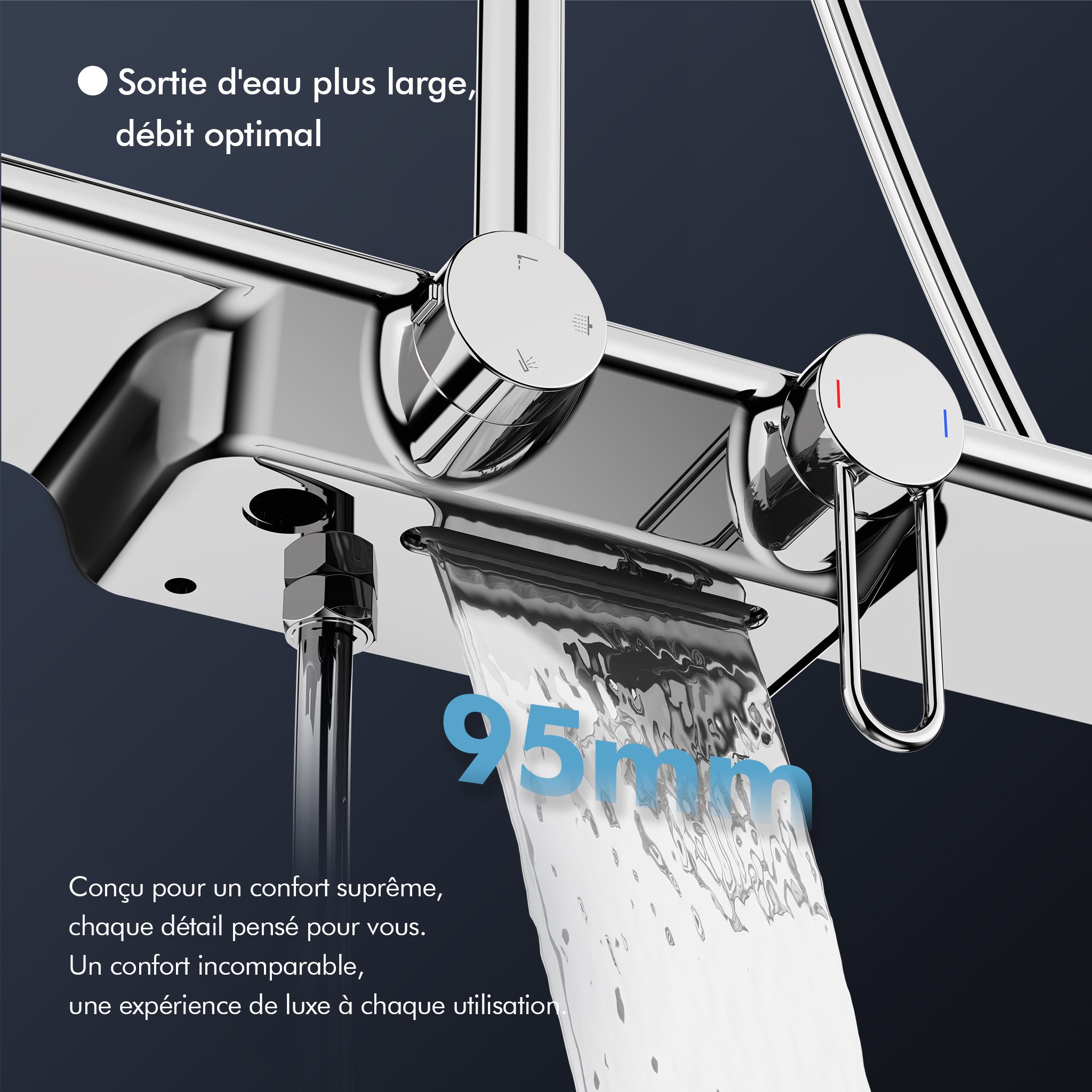 Columna de Ducha Cromada con Estante de 40 cm, Ducha de Mano con 5 Modos, Efecto Cascada y Almacenaje Práctico - 2