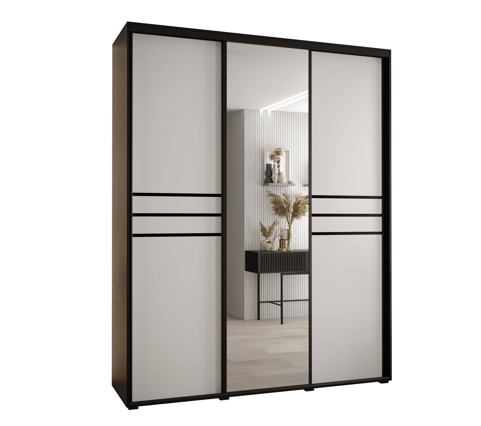Szafa przesuwna z lustrem wysoka Davos 11 200 x 45 x 235,2 cm czarny + biały + u. czarny - Abiks Meble