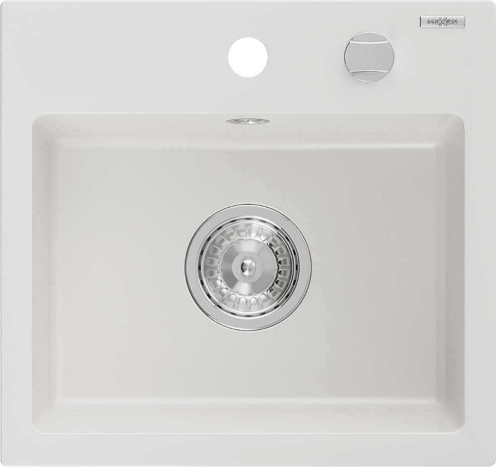 Mexen Milo zlewozmywak granitowy 1-komorowy 435 x 410 mm, biały, syfon chrom - 6505441000-20