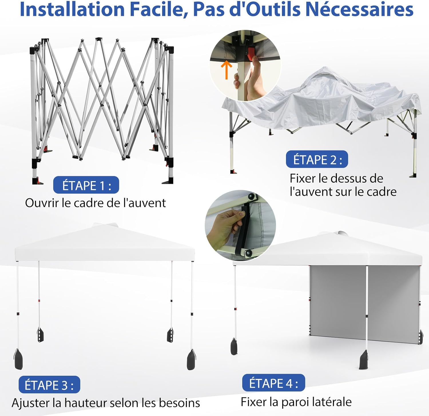 Tonnelle Pliante 3x3 avec Paroi Latérale | Barnum Pliant | 3 Hauteurs | Sac à roulettes | Sac de Sable | Tente de Réception pour Marché Camping, Blanc - 4