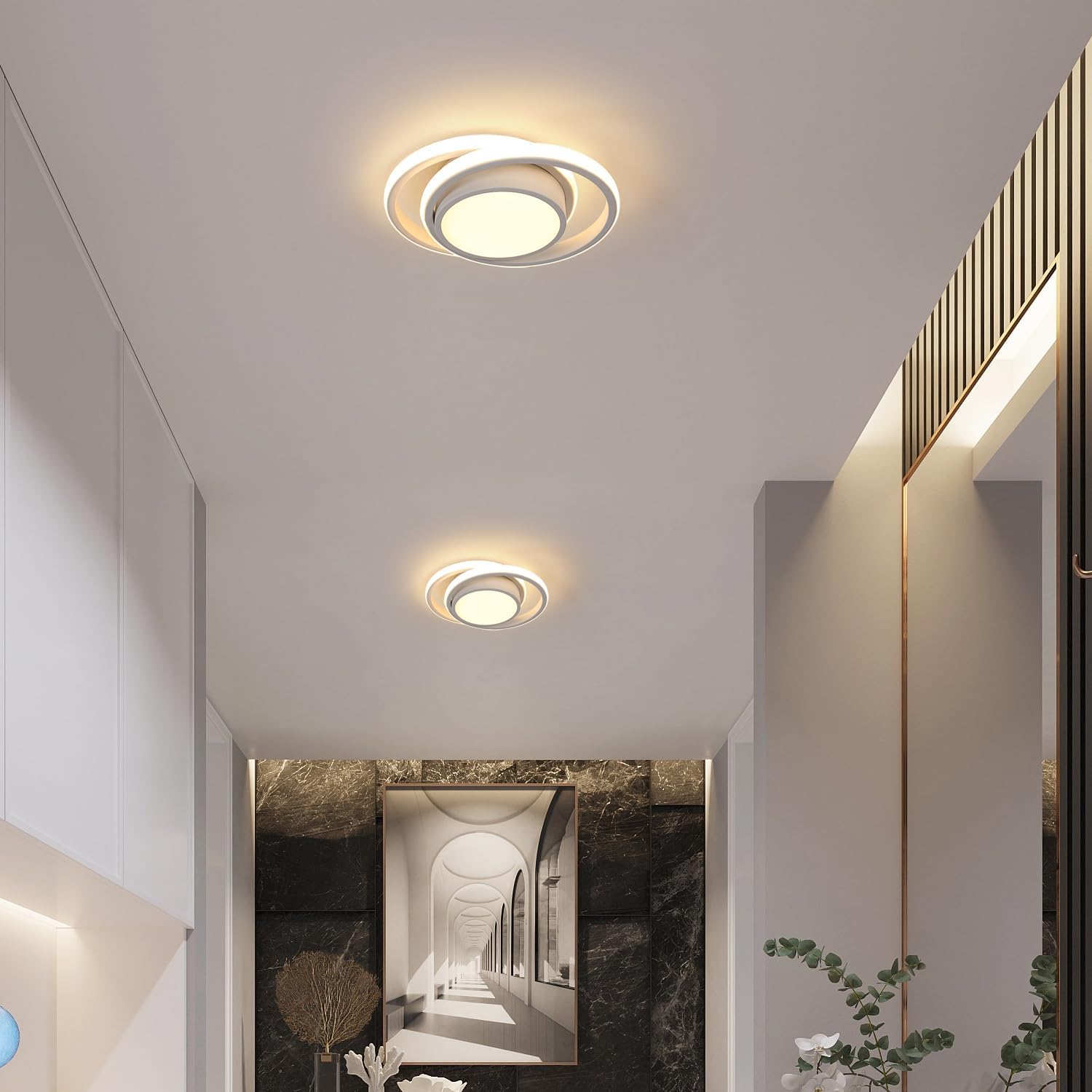 GOECO 2 pcs Plafonniers LED 32W au Design Moderne, Blanc Chaud 3000K, Idéal pour Salon, Chambre - Diamètre 28cm, Blanc - 6