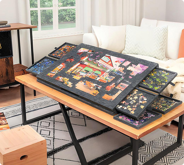 Plateau de puzzle incliné avec support et couvercle 2 en 1, support de rangement ultraléger en feutre avec 6 tiroirs pour adultes et enfants, tab - 5