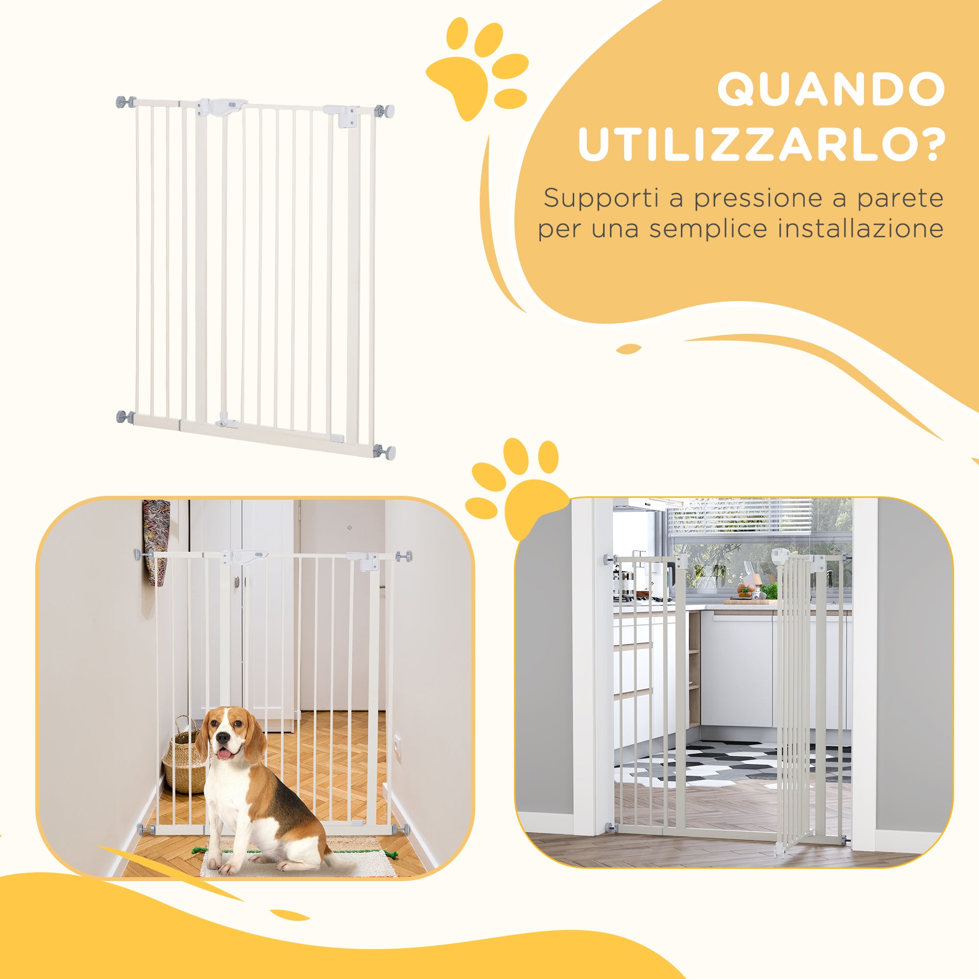 PawHut Cancelletto per Cani con 4 Viti Regolabili e Nastro Adesivo, in Metallo e Plastica, 86x104.1 cm, Bianco - 6