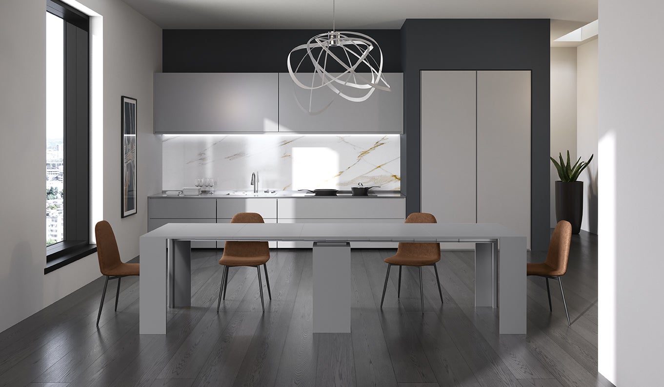 Pinokio - Rozkładany stolik konsolowy (42,5/302,5 x 90 cm) z płyty MDF lakierowanej na szaro