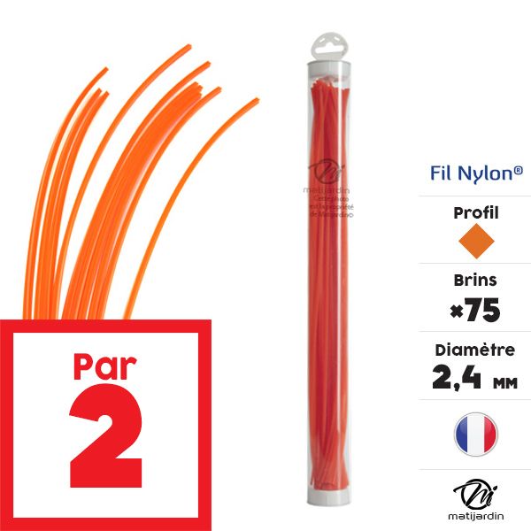 Fil nylon 75 brins de 2,4 mm Carré Orange Tube par 2 - 2