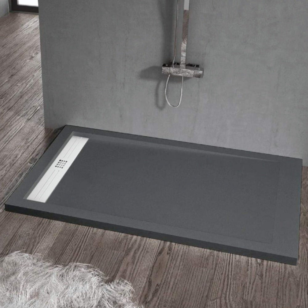 Receveur De Douche à Poser Extra-plat épaisseur 30mm En Pierre Naturelle Sanindusa Stonit Marina Plus 170x100 Gris Antiderapant Naturel Classe C3 90715938