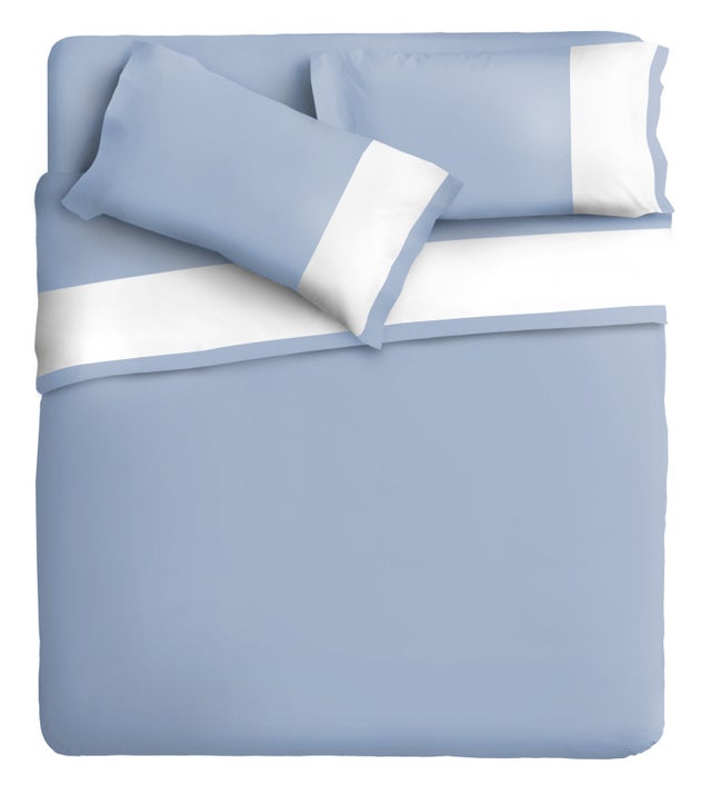 IPERSAN Set complet 100% pur coton, 1 carré, bordure RASO Fond blanc Bleu clair