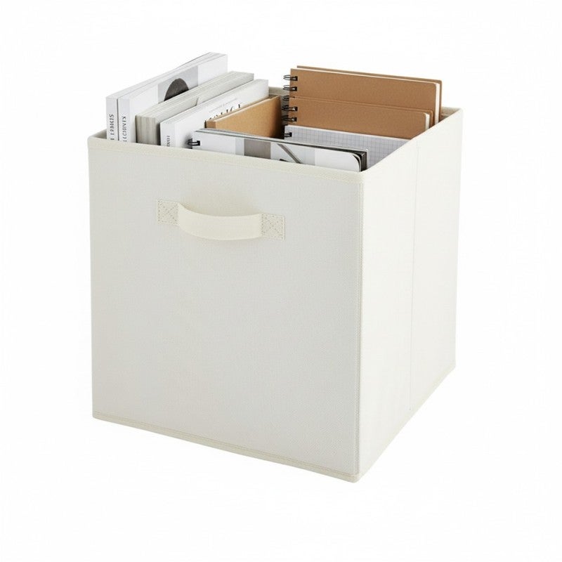 Conjunto de 6 cestos dobráveis em tecido branco 31 x 31 x 31 cm - 5