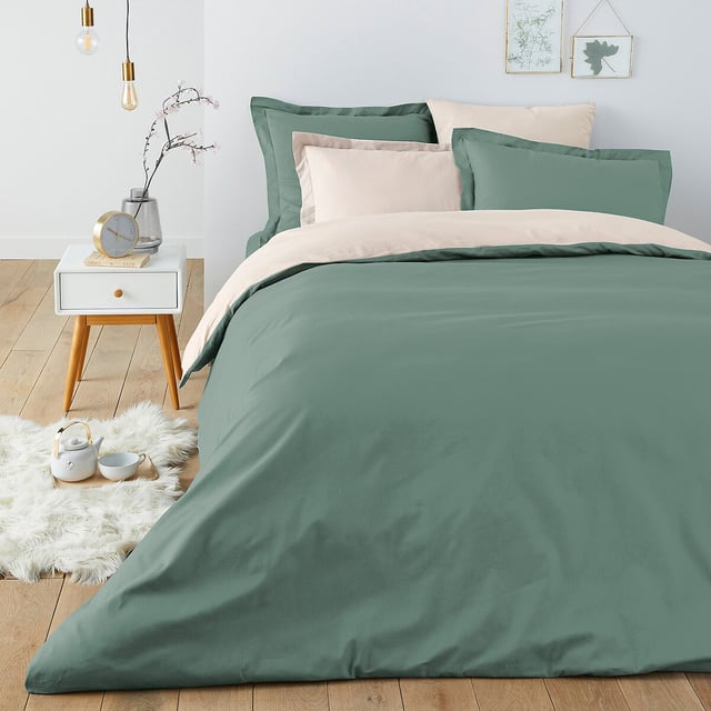 Housse de couette coton bicolore - Vert/beige - 240 x 220 cm