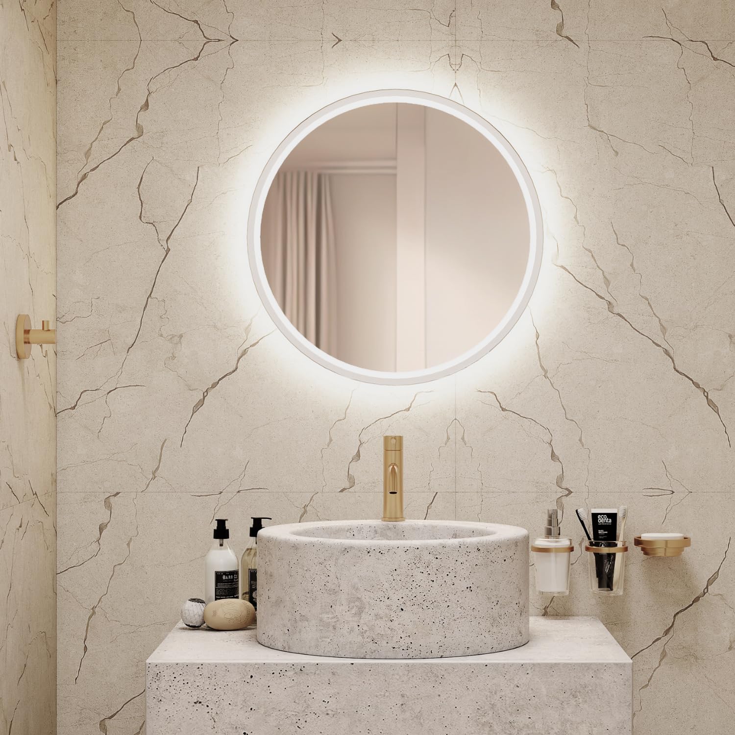 Specchio con luce LED per bagno, spogliatoio - rotondo retroilluminato Include doppio sensore on