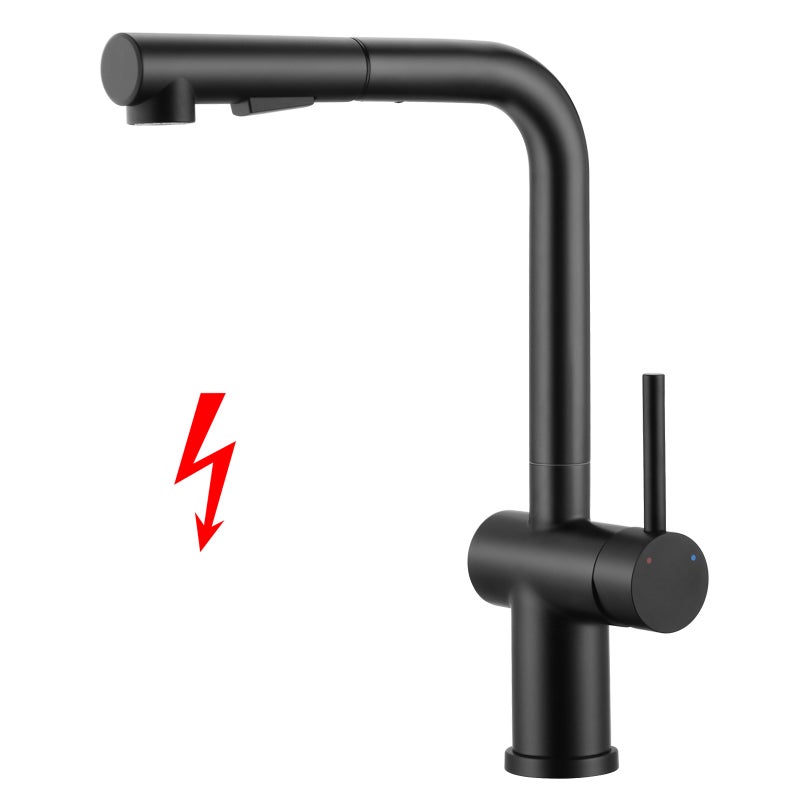 LOVHAUS Bateria Kuchenna z Wyciąganą Wylewką Niskociśnieniową, Bateria z Teleskopową Wylewką, Dwa Rodzaje Strumienia Wody, Czarny Mat
