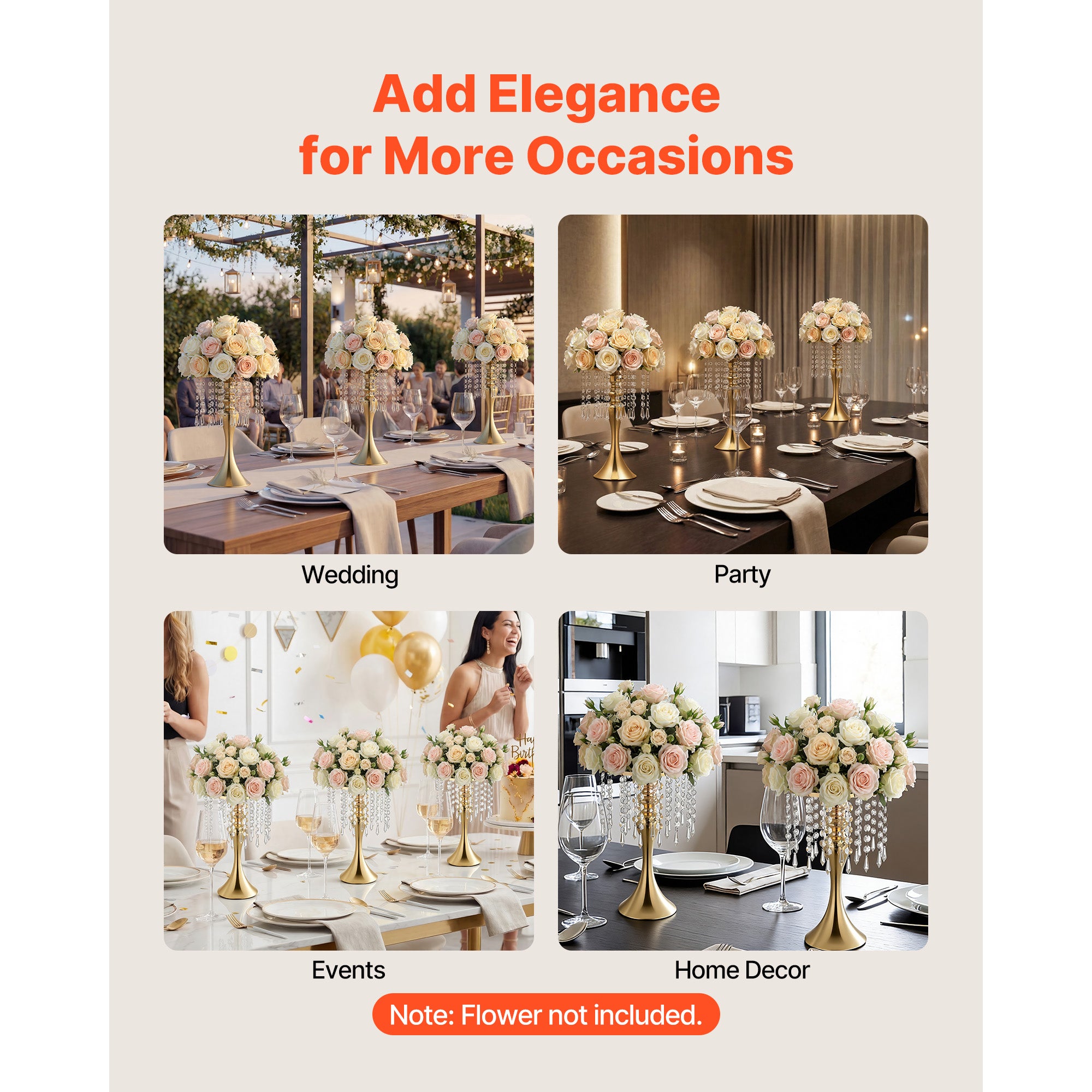 Lot de 20 vases en metal SucceBuy pour mariage, hauteur 33,5 cm, supports pour arrangements floraux, banquets, fetes, decoration interieure - 5
