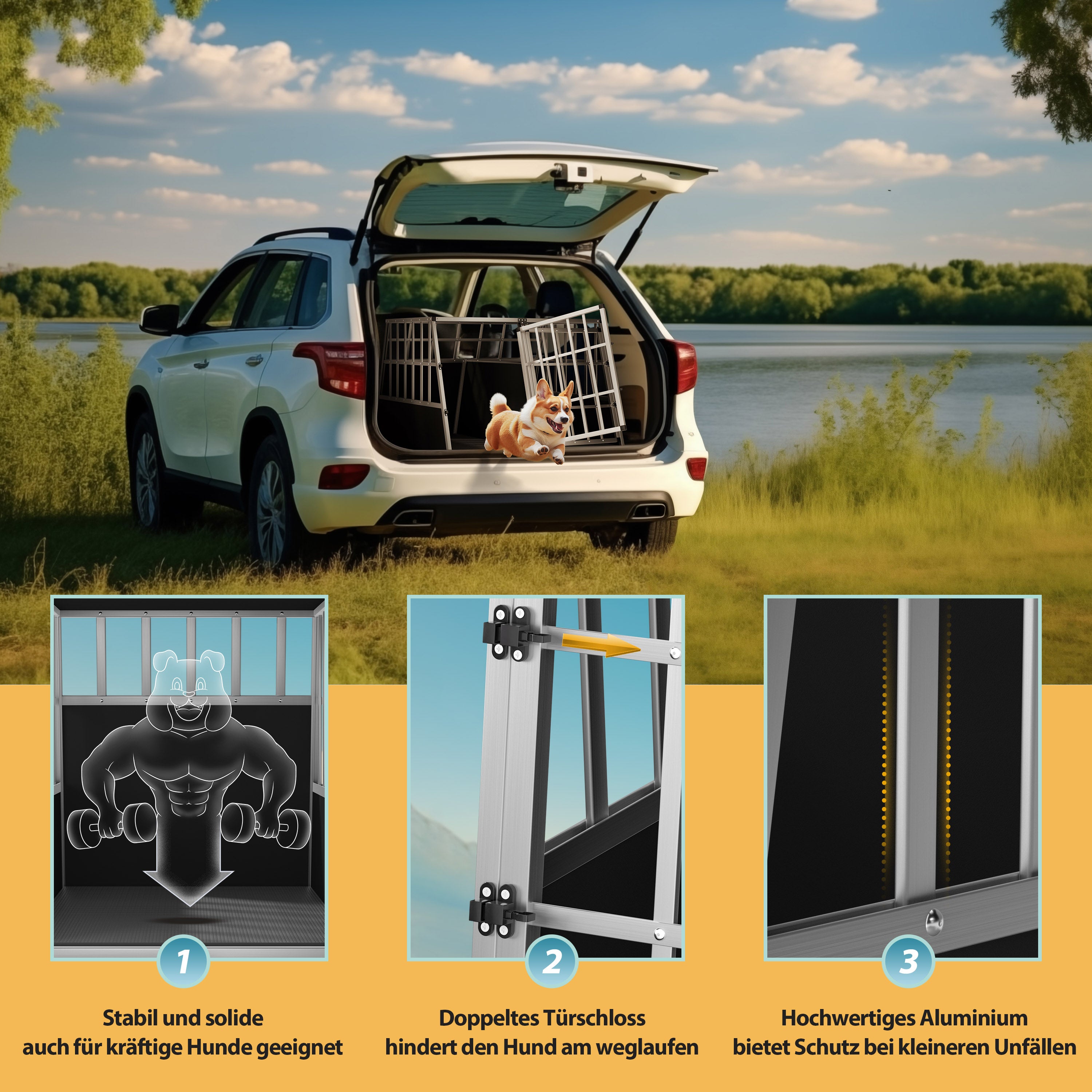 CADOCA® Cage de Transport XXL pour Animaux Aluminium MDF 2 Portes Noir Caisse Chien boîte Box de Transport Voiture - 3