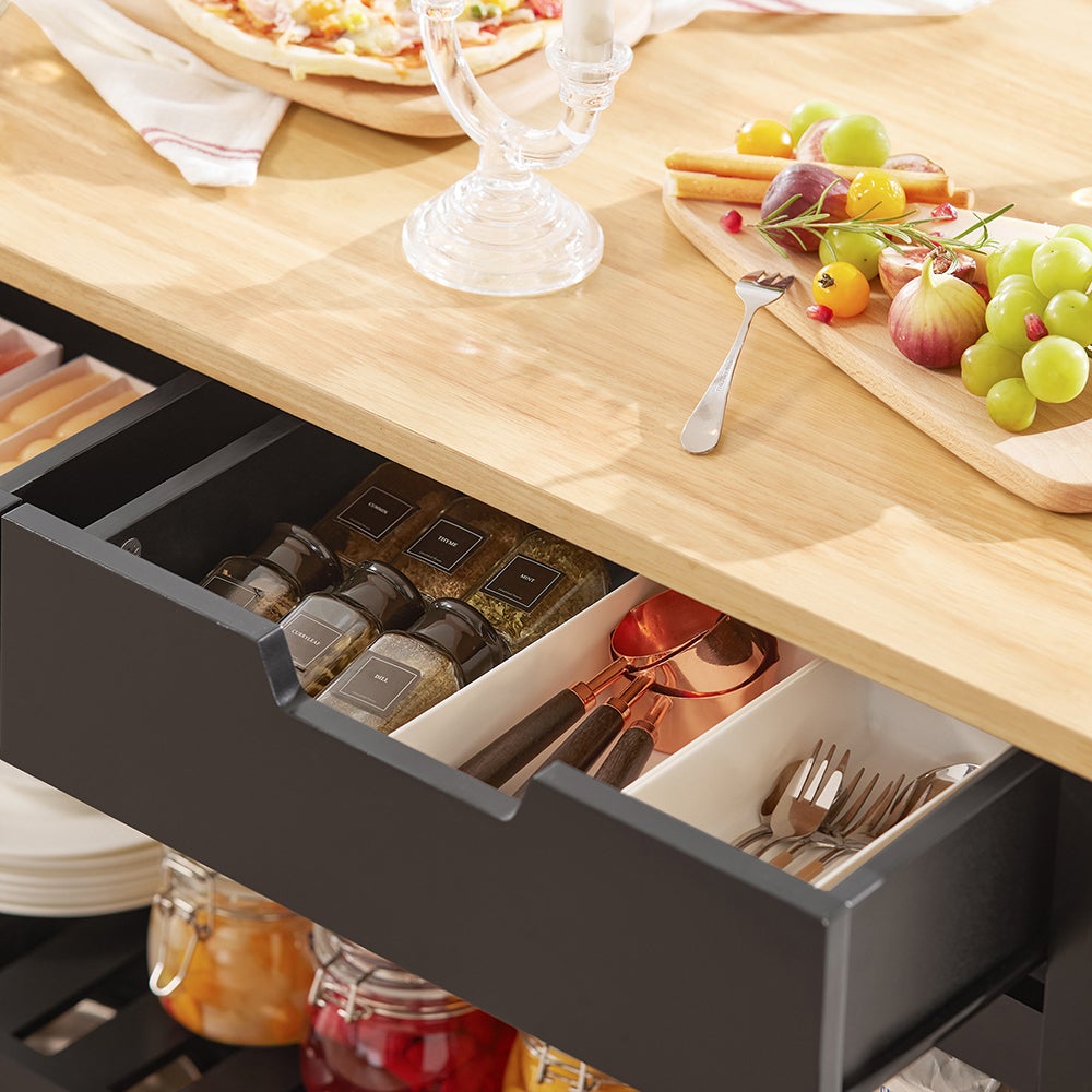 SoBuy FKW74-SCH Cuisine Buffet Desserte de Cuisine à roulettes Table Roulante Meuble de Rangement pour Cuisine et Salon avec 2 tiroirs et 2 étagères - 5