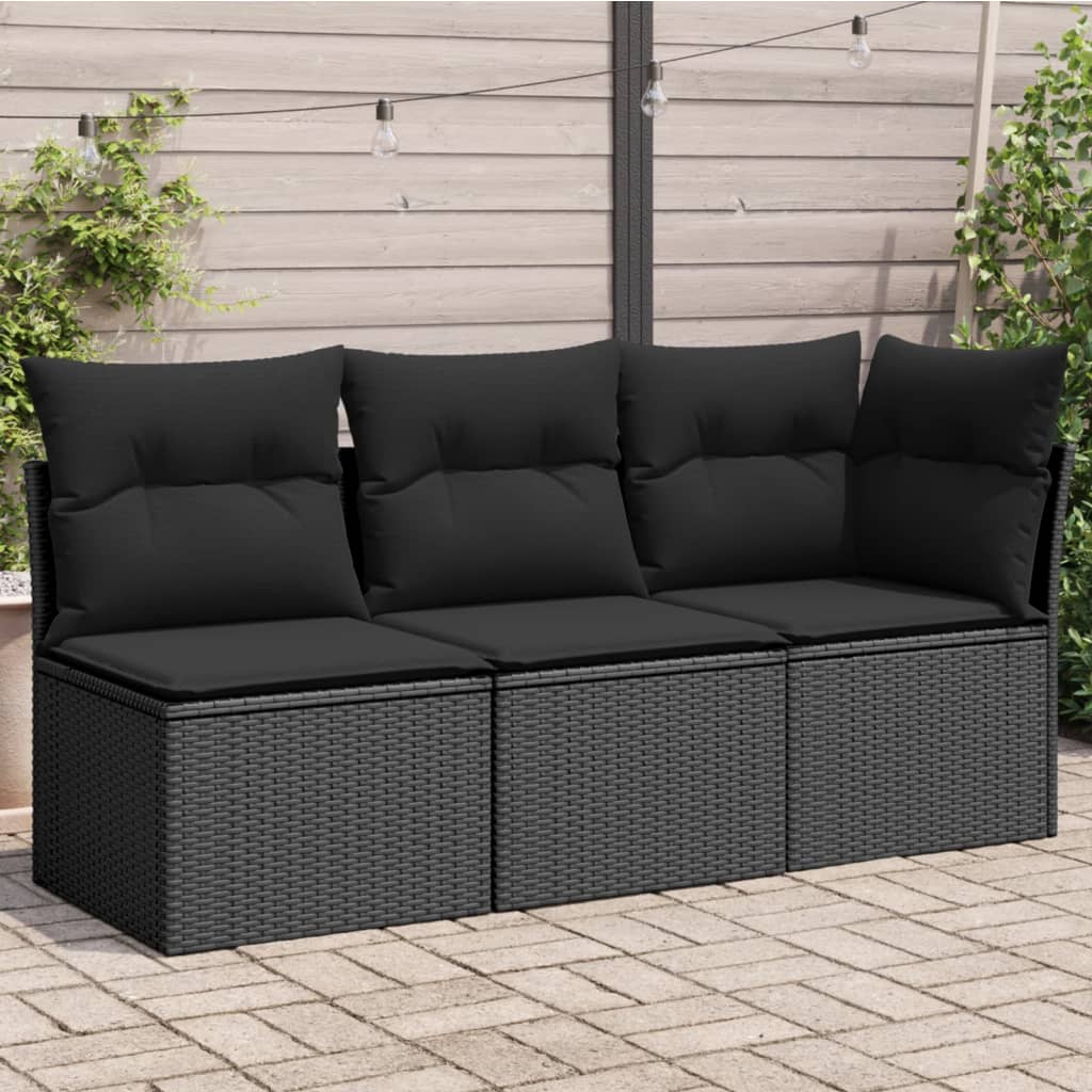 Sofa ogrodowa z poduszkami, 3-osobowa, czarna, z polirattanu vidaXL