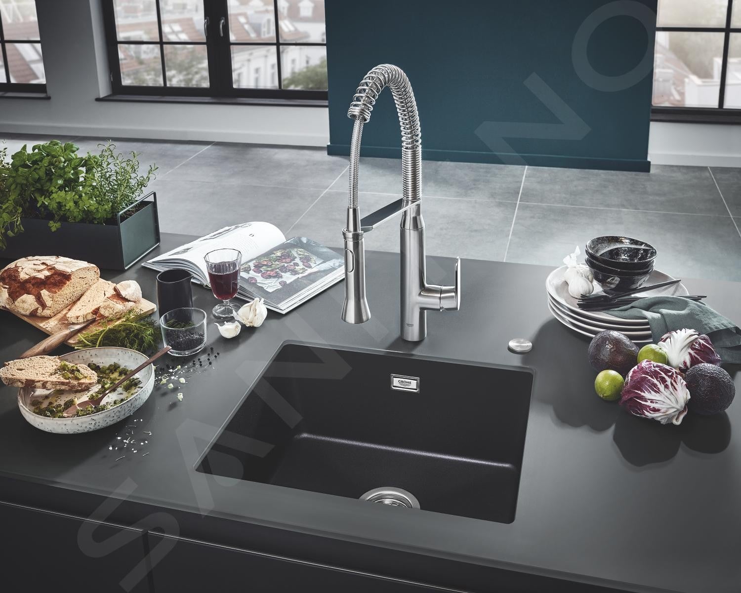 Grohe K700 Evier de Cuisine à encastrer par dessous Quartz Noir Granite 533 x 457 (31654AP0) - 11