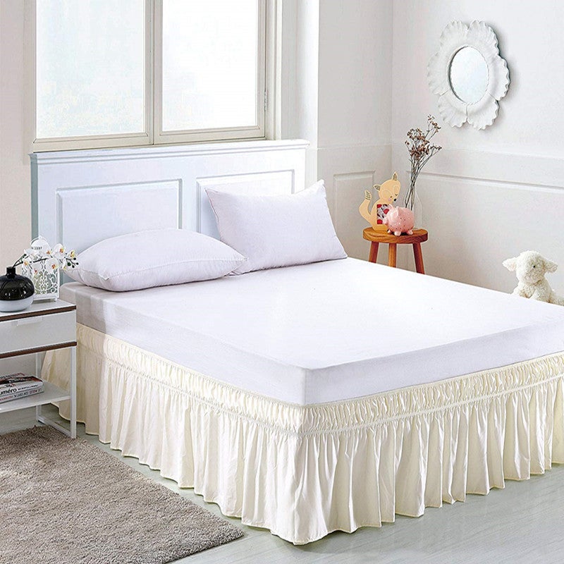 Cache-sommier à volants, cache-sommier, cache-sommier en polyester, cache-sommier à trois côtés (beige, 100 x 200 cm - hauteur 38 cm) - 3