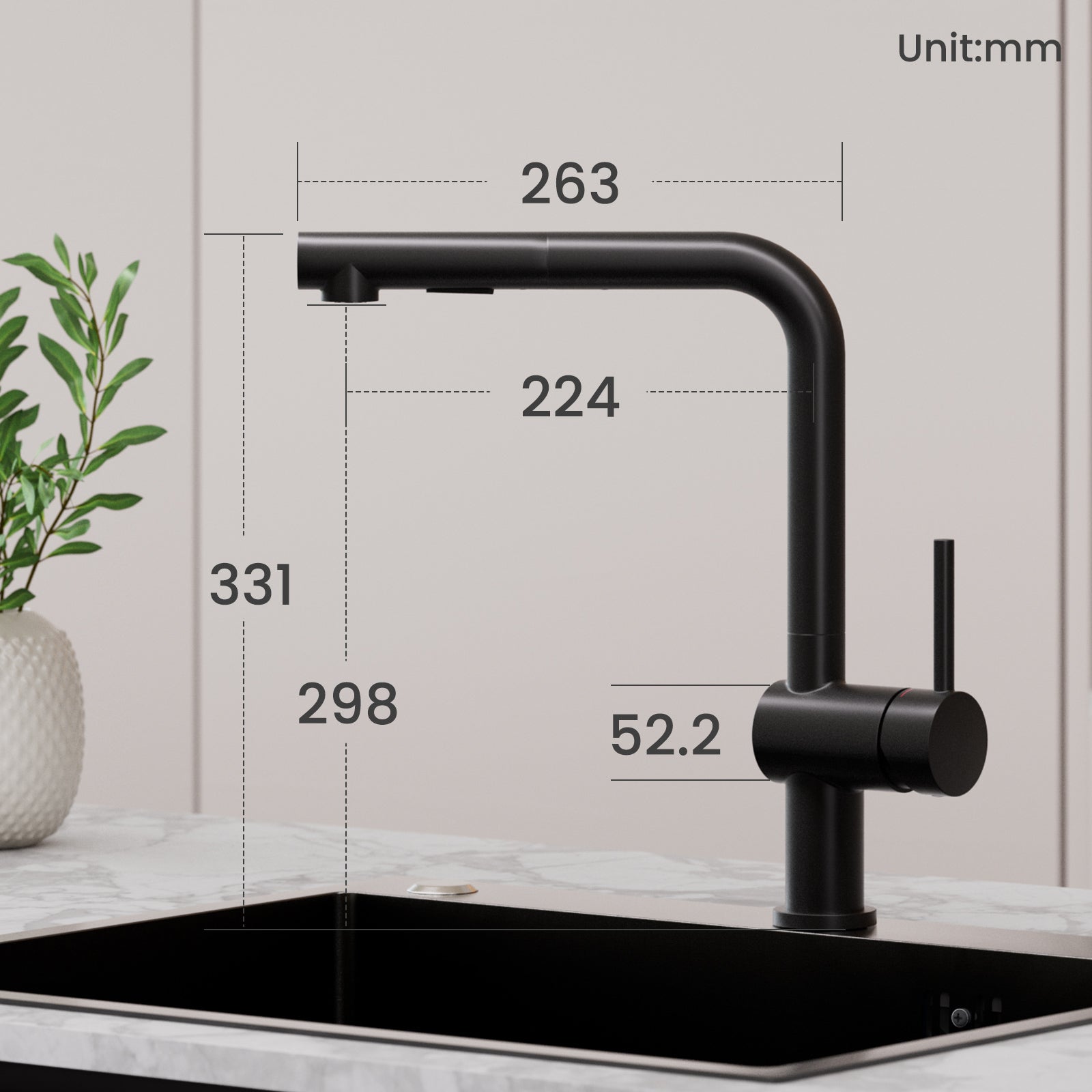 Noir Robinet Cuisine avec Douchette - Mitigeur Douchette d'évier Extractible à 2 Jets Mitigeur de Cuisine Pivotant à 360° - 8