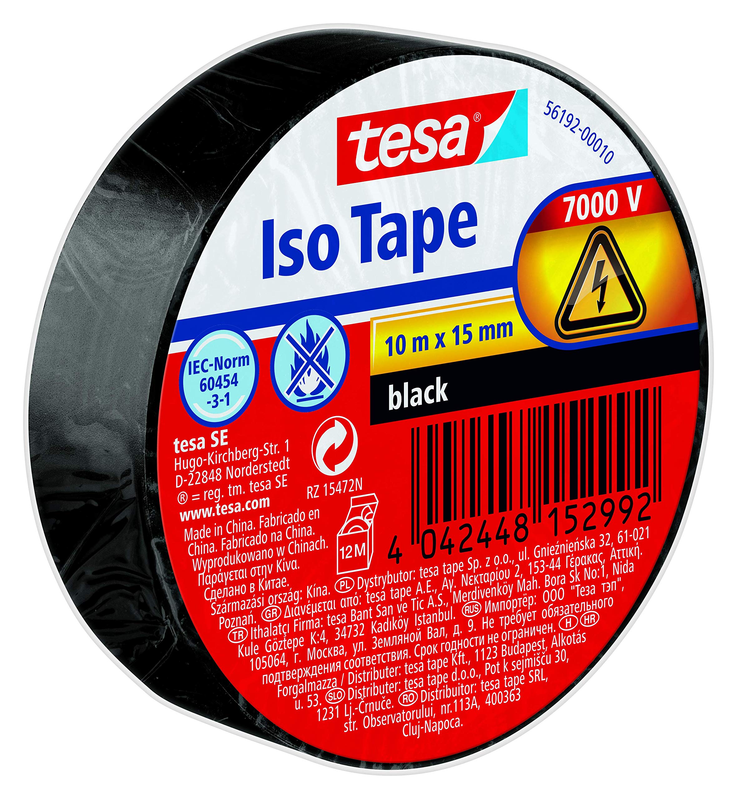 Nastro Isolante Tesa 10m X 15mm - Nero, Per Cavi Elettrici, Isolamento Fino A 6000V