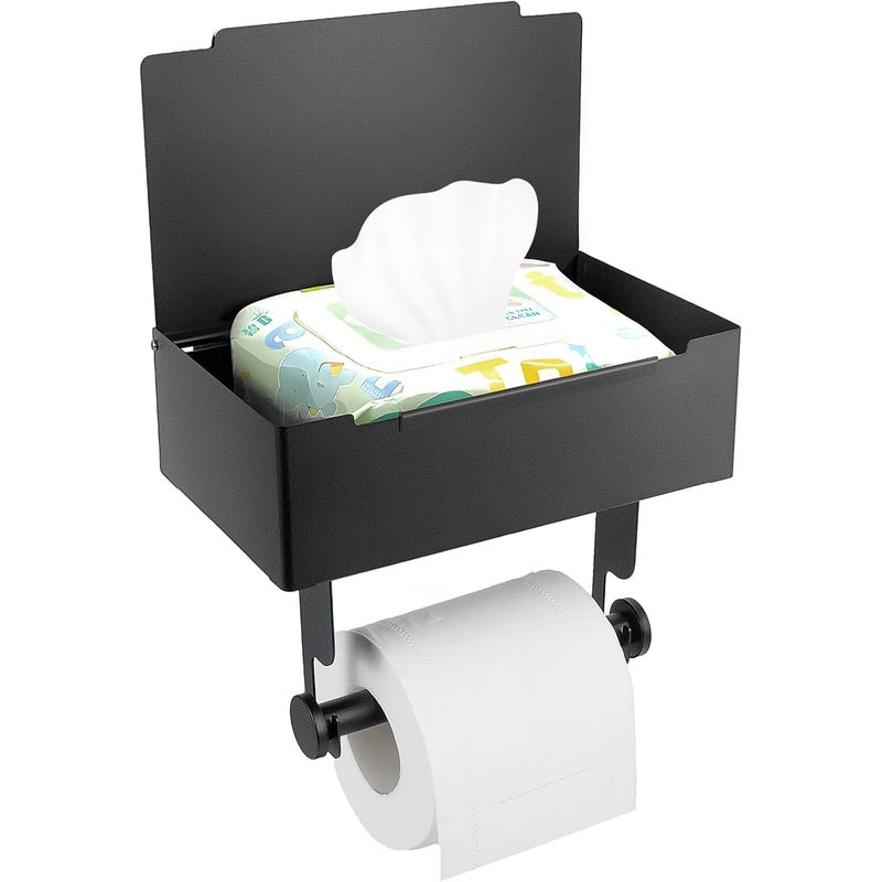 Matowy czarny organizer na papier toaletowy z wielofunkcyjną półką – do przechowywania chusteczek nawilżanych, tamponów, worków na śmieci i u