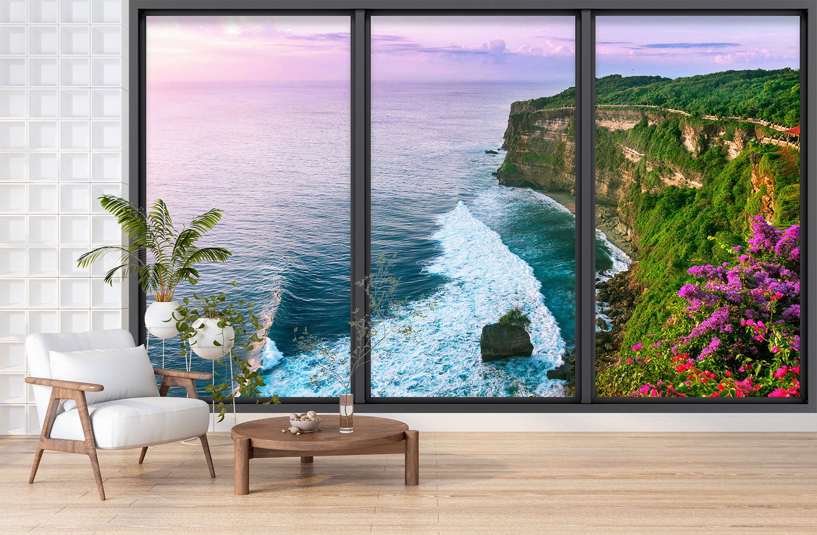 Papier peint panoramique intissé décoratif Trompe l'oeil baie vitrée - Falaises - L260 cm x H156 cm - 3