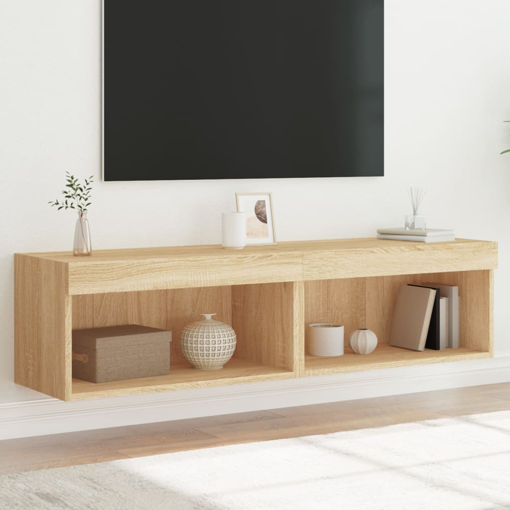 Mueble De TV De Pared VidaXL - 2 Unidades, Madera De Ingeniería Color Roble Sonoma | Con Cajones, 60x31x25.5 Cm Cada Uno