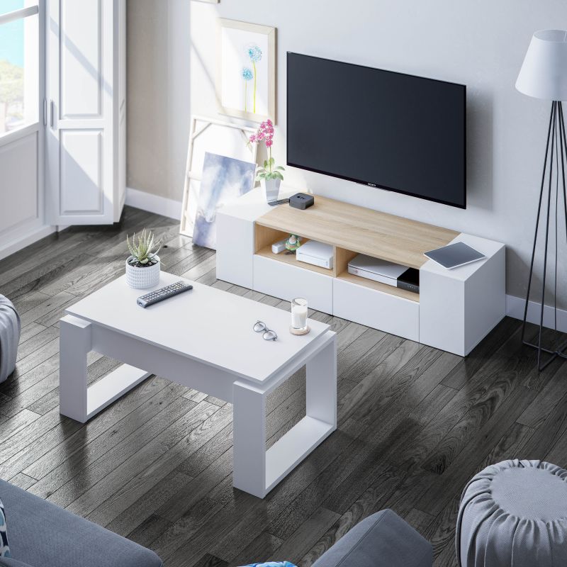 Table basse relevable - Mélaminé blanc - L 105 x P 55 x H 45 cm NOVA - 9