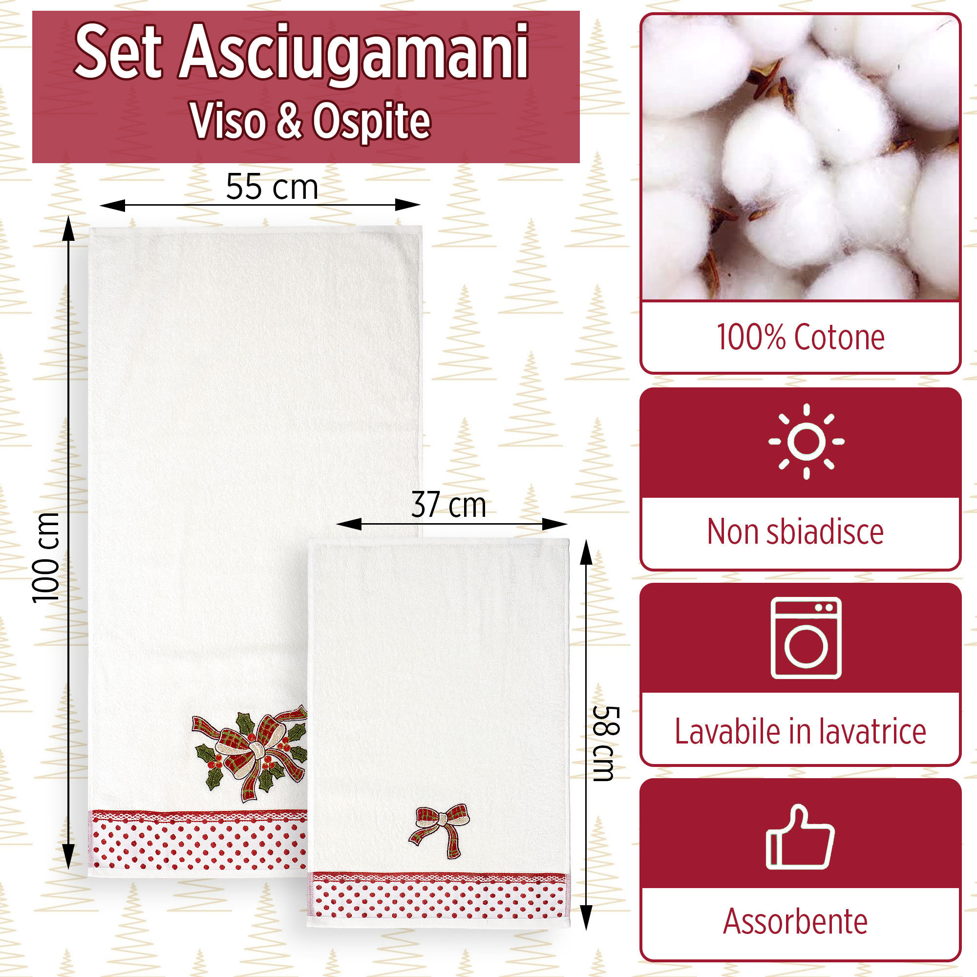 Asciugamani Natalizi Bagno set 1+1 in Spugna di Cotone Decoro Natale 6983 - 5